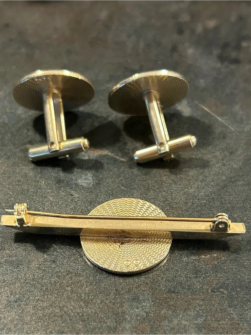Mid-century Enamel Conga Drum Cufflinks and. tie pin
